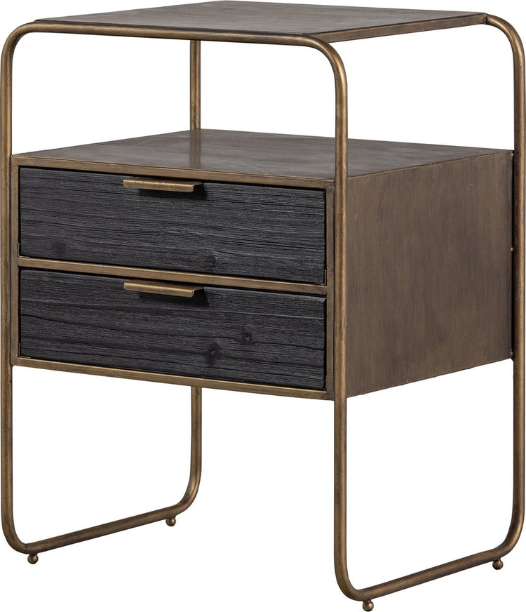 Table de chevet polie Woood - bois métal - laiton antique - 62x45x38