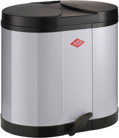 Poubelle éco-collecteur Wesco | 30 litres | poubelle à pédale duo (2x15 litres) | métal - gris | tri des déchets - fabriqué en Allemagne
