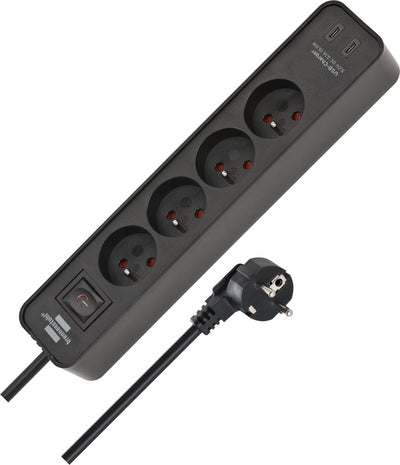 Multiprise Brennerstuhl ecolor avec 4 prises de terre et 2 points de charge USB-C (multiprise USB avec interrupteur et câble de 1,5 m)