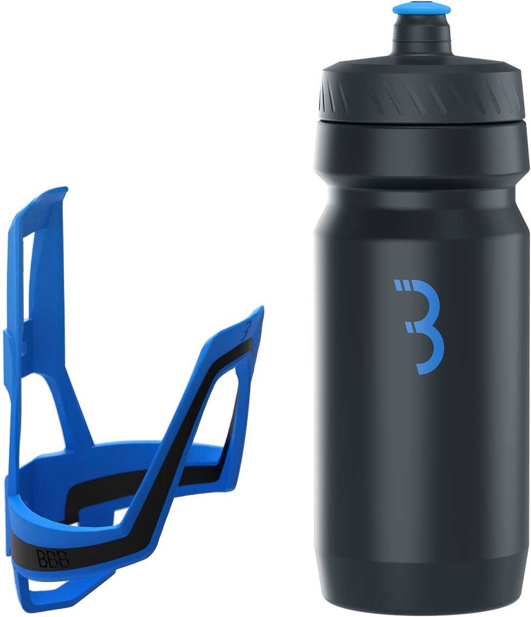 Bbb cycling dualcage - porte-bidon léger avec bouteille noire - 550 ml - bleu - vélo de course VTT - porte-gourde vélo - bbc-39c