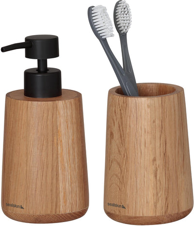 Set de salle de bain Sealskin Earth - distributeur de savon 150 ml - gobelet à brosse à dents - FSC - chêne - aspect bois