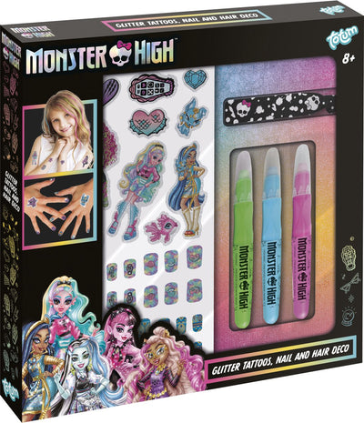 Totum monster high nail déco cheveux et paillettes tatouage ensemble enfants beauté mode ensemble - jouets filles habiller et jeu de rôle artisanat ensemble