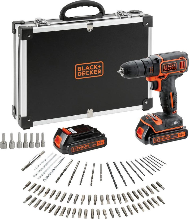 Kit perceuse-visseuse Black+decker 18 V avec Flight Case d'accessoires - bdcdc18bafc-qw