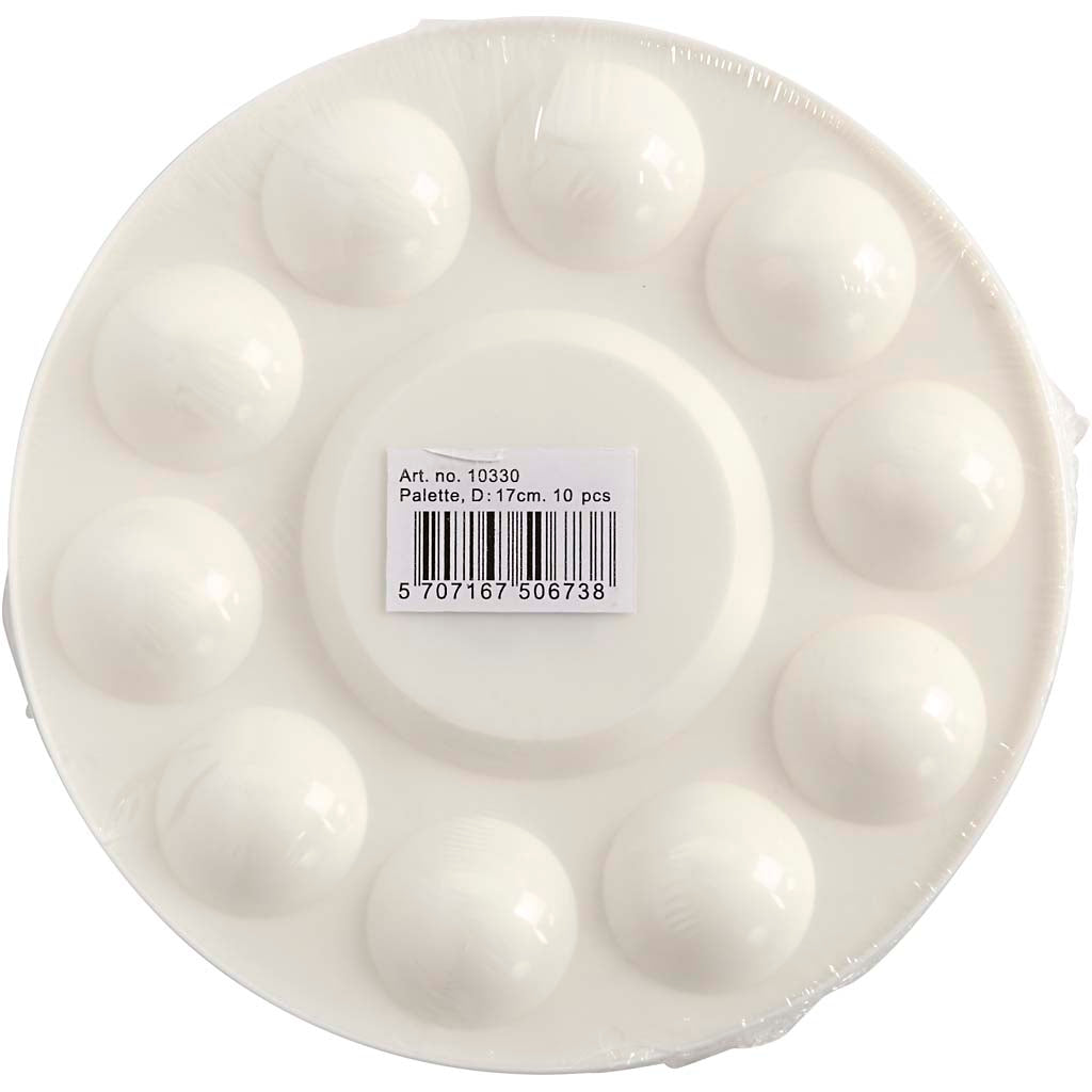 Palette Creativ company, palette ronde avec 11 compartiments, d 17 cm, blanc, 10 pièces 1 boîte