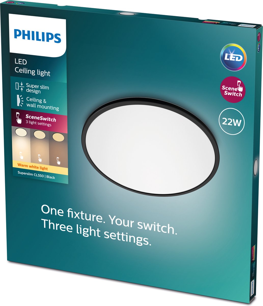 Philips LED Plafonnier super fin Philips - noir - grand - lumière blanc chaud - 22 w