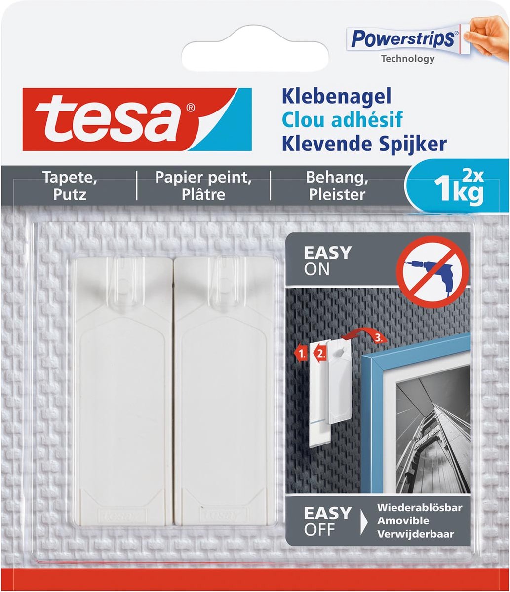 Tesa adhésif nail ® papier peint et plâtre 1kg blanc 2 pièces