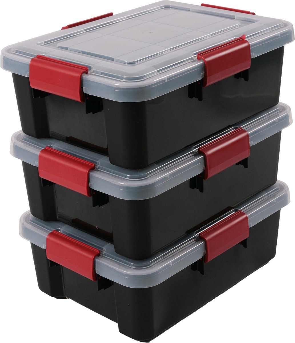 Boîte de rangement hermétique Iris - 10l - hermétique - empilable - plastique - noir transparent rouge - lot de 3