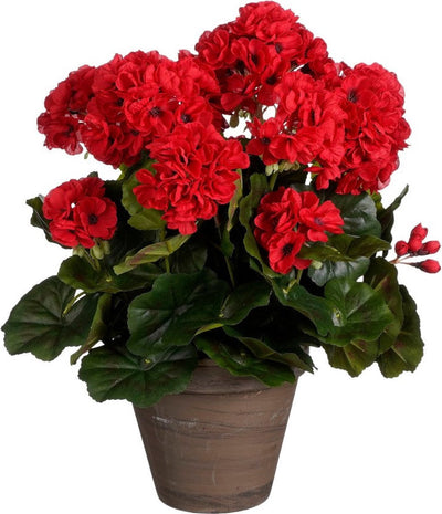Mica decorations plante artificielle géranium - 27x27x41 cm - polyester - rouge