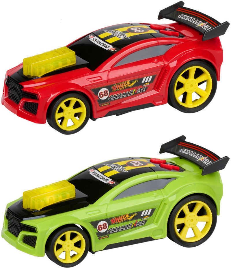 Eddy Toys son lumineux de voiture de course - voiture jouet avec effets lumineux et sonores - voiture de course avec spoiler et grandes roues - 1 couleur aléatoire rouge ou vert