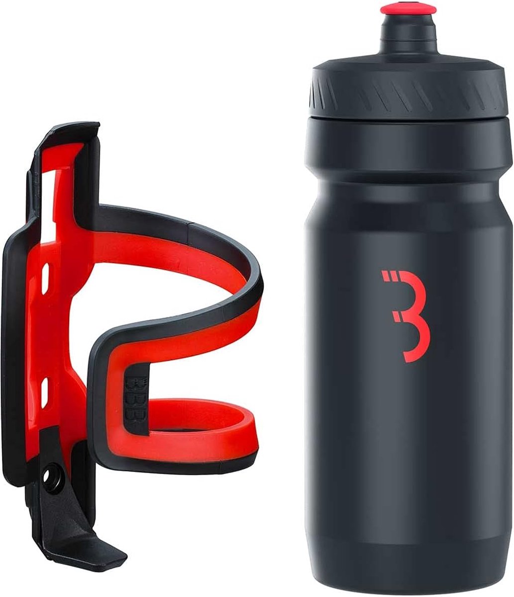 Bbb cycling dualattack - porte-bidon compact avec bouteille - 550ml - noir rouge - vélo de course VTT - porte-gourde vélo - bbc-40c