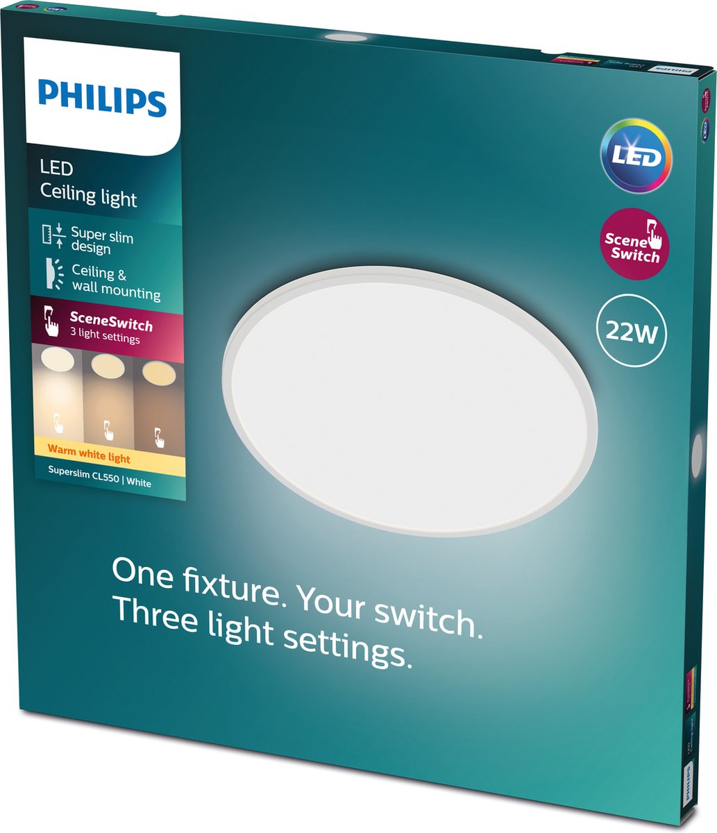 Philips LED Plafonnier super fin Philips - blanc - grand - lumière blanc chaud - 22 w