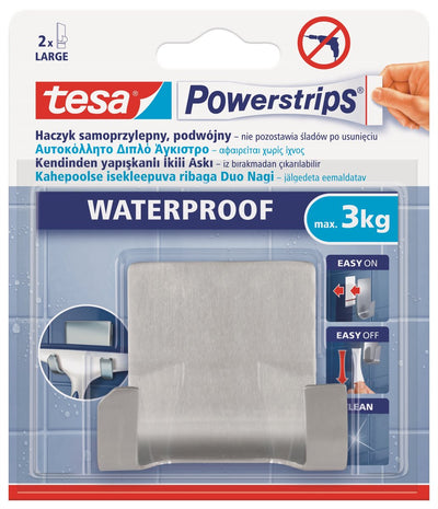 Multiprises Tesa double crochet en acier inoxydable - capacité de charge 3kg - résistante à l'eau