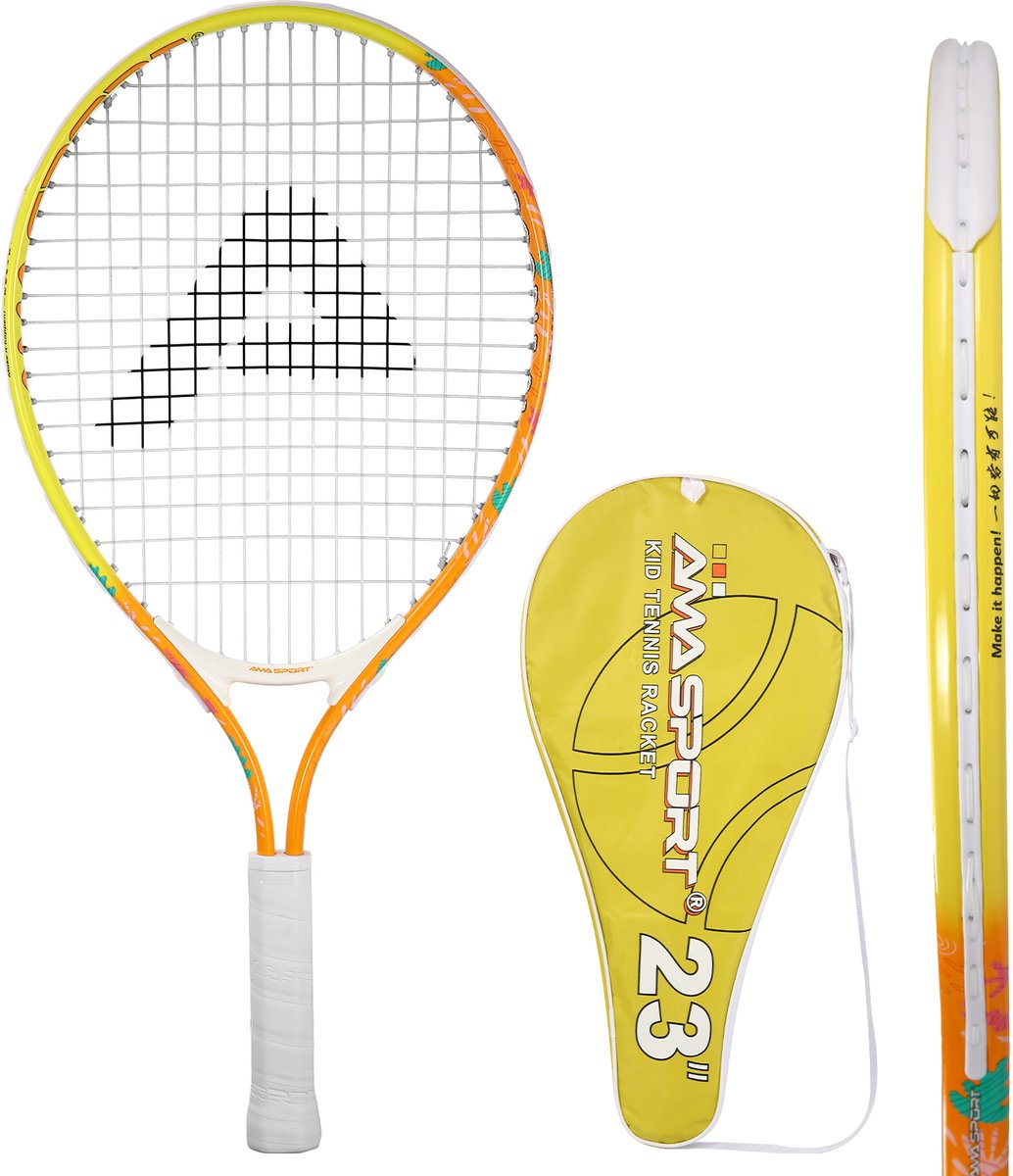 Raquette de tennis enfant Ama sport orange 23 pouces - raquette junior légère avec sac - idéale pour les débutants -