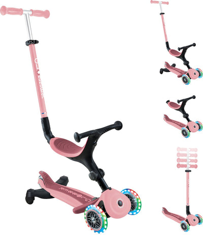 Trottinette de croissance Globber - go up active lumières rose pastel 360 - rose - roues lumineuses - avec barre de poussée - réglable en hauteur - de 15 mois à 9 ans