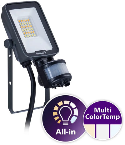 Philips led philips - projecteur led ledinaire bvp167 10w 1200lm 110d - 830-840-865 cct | ip65 - capteur de mouvement et de lumière - symétrique