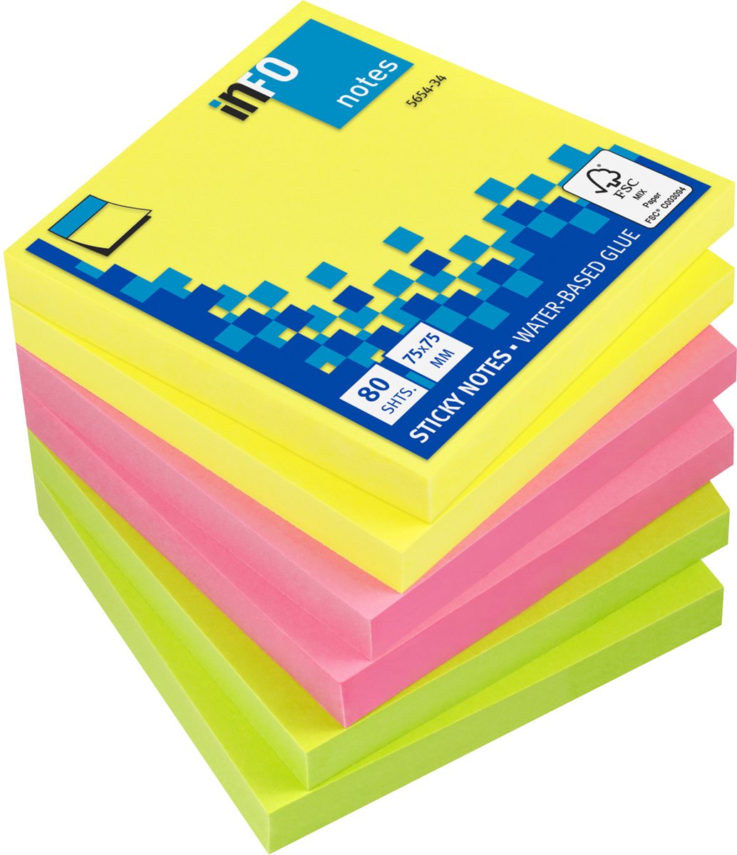 Notes d'information notes autocollantes d'information - brillant - 6 x 80 feuilles - 75x75mm - 3 couleurs - in-5854-21
