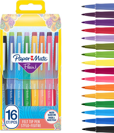 Feutres Paper Mate Flair | pointe moyenne (0,7 mm) | différentes couleurs | caisse de 16 pièces