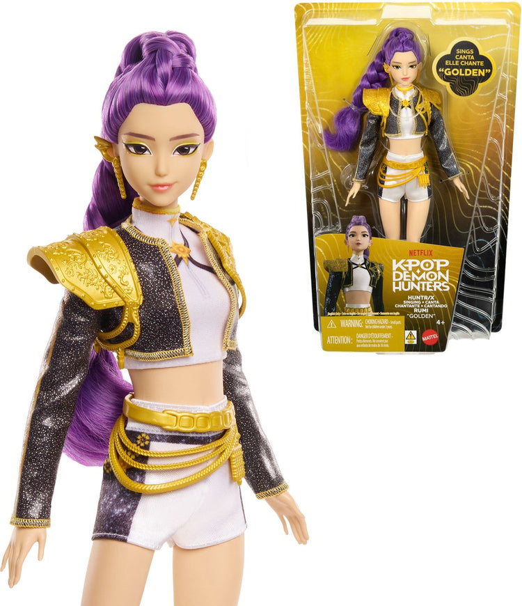 Mattel kpop chasseurs de démons huntr x rumi poupée chantante « dorée » en tenue