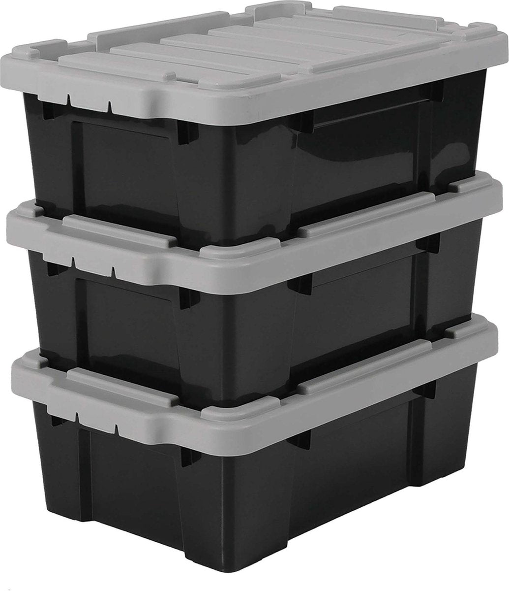 Boîte de rangement Iris power box - 12,5l - plastique - gris noir - lot de 3
