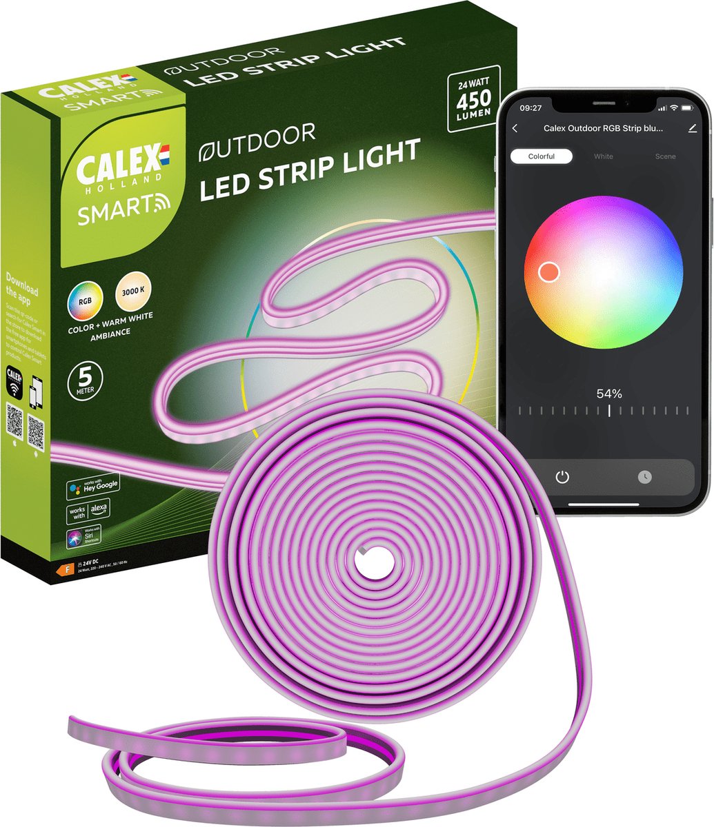 Bande LED extérieure intelligente Calex 5 mètres - pour l'extérieur - avec application - éclairage extérieur - RVB et blanc chaud - bande lumineuse intelligente