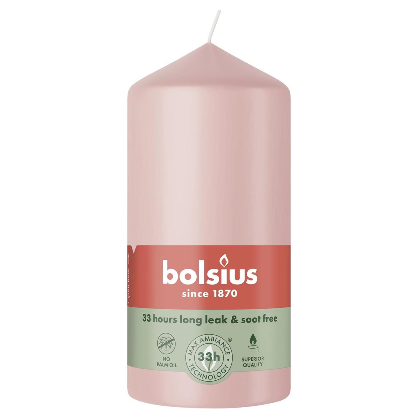 Bougie pilier Bolsius 120 58 rose brumeux
