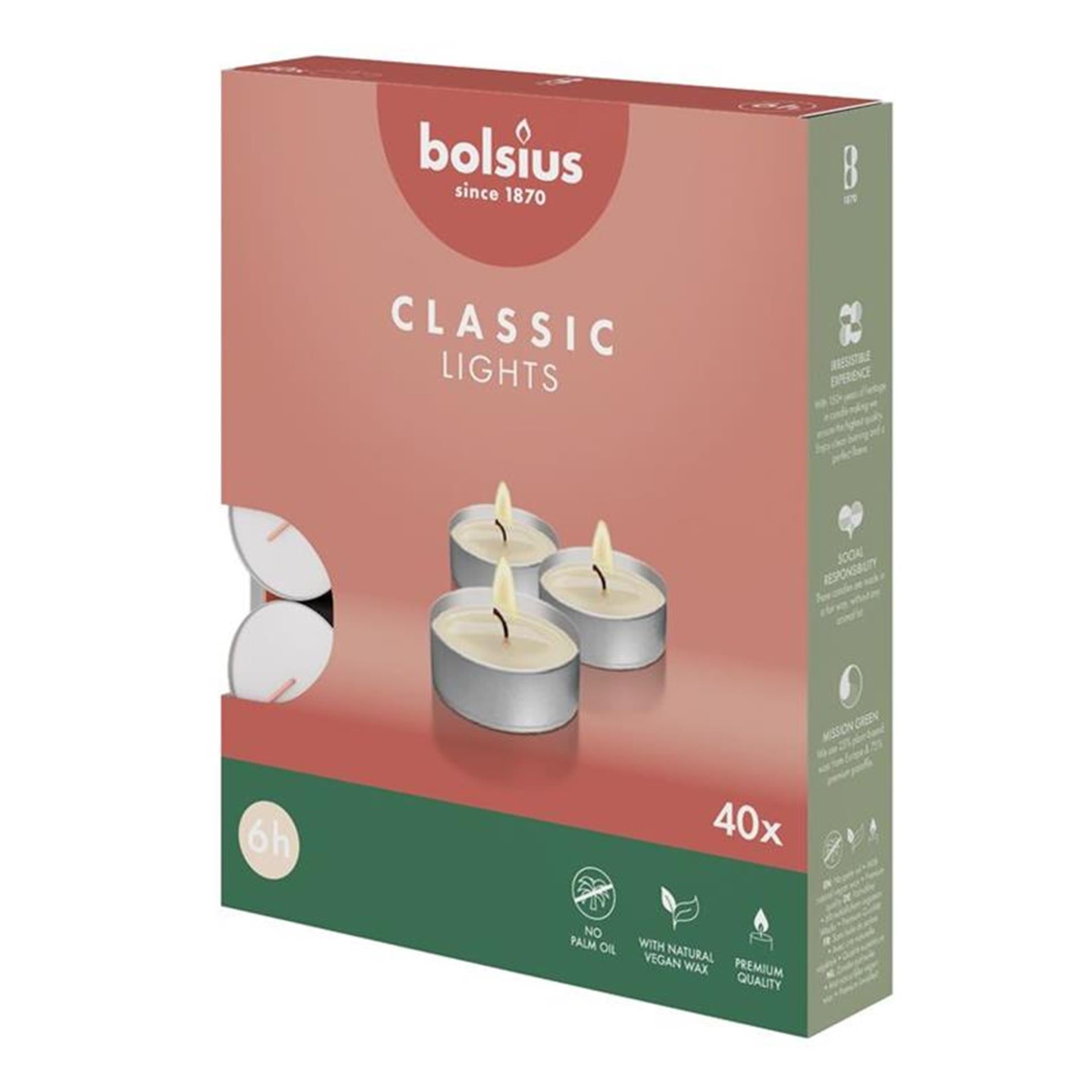 Bougie chauffe-plat Bolsius 6 heures boîte de 40 pièces