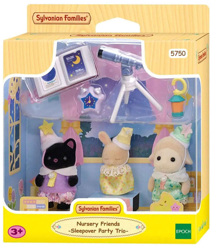 Sylvanian family 5750 trio d'amis en pyjama pour tout-petits - comprenant 3 figurines de jeu douces et veloutées