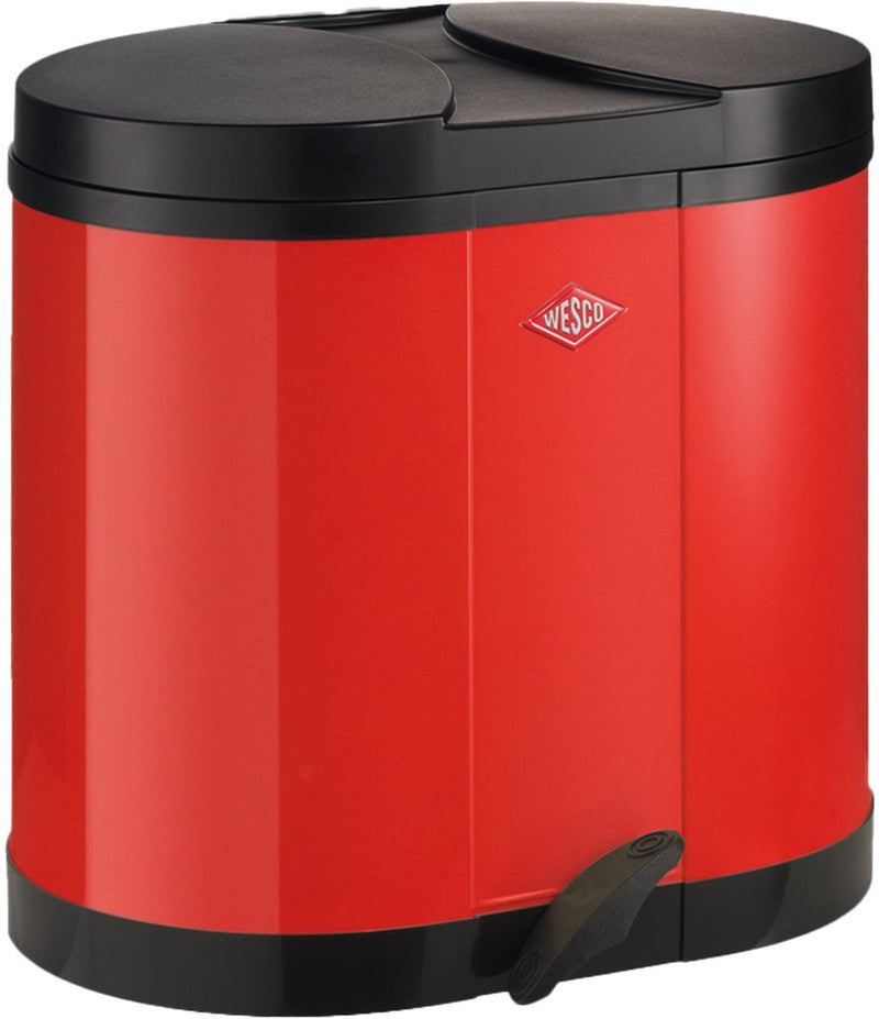 Poubelle éco-collecteur Wesco | 30 litres | poubelle à pédale duo (2x15 litres) | métal - rouge | tri des déchets - fabriqué en Allemagne