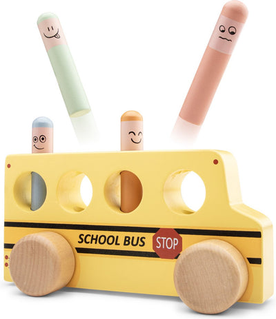 Woet new classic toys® bus scolaire pop-up en bois - bus jaune avec figurines - véhicule jouet fsc - jeu d'action - jouets éducatifs - à partir de 24 mois
