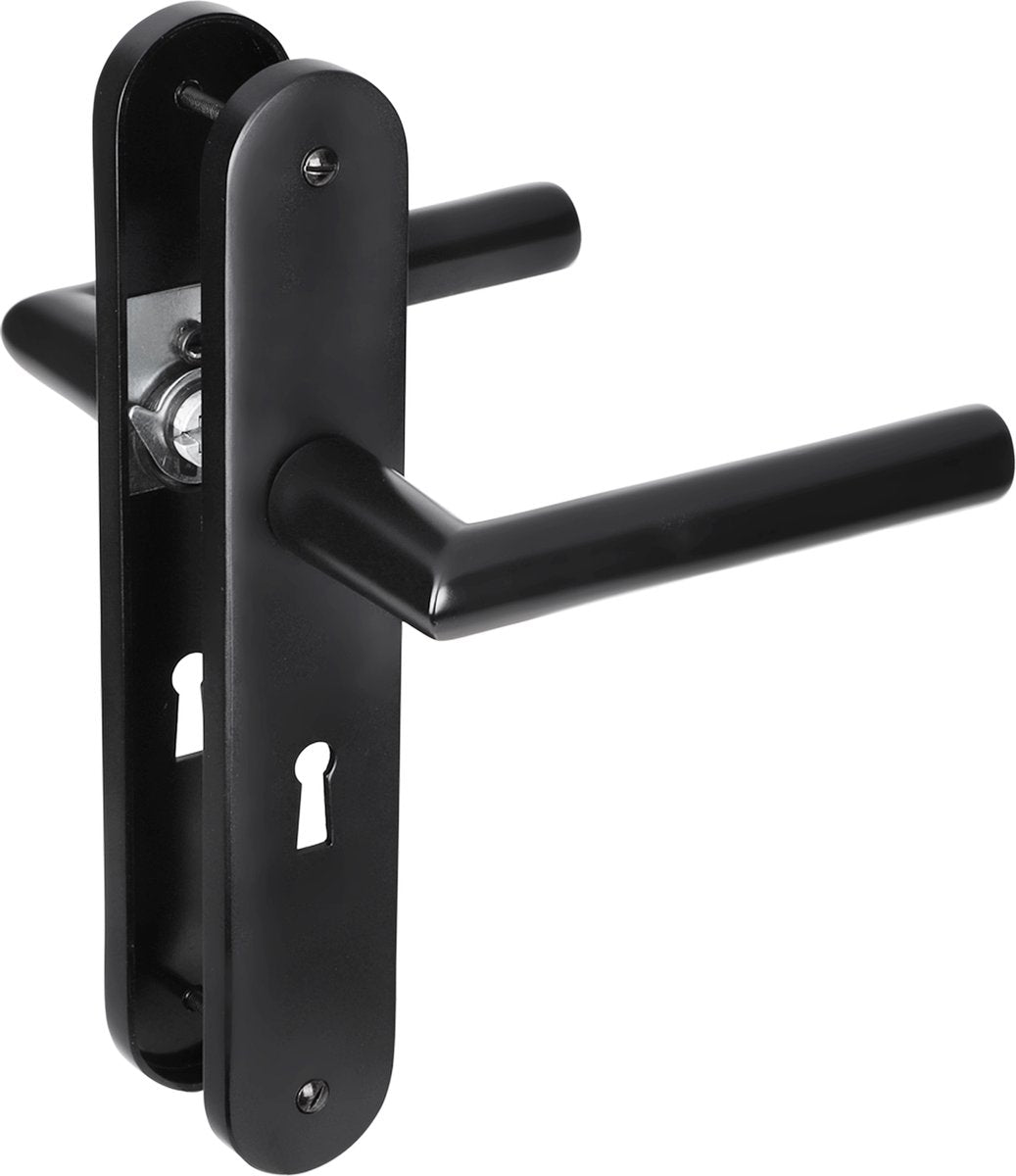 Ferrures de porte intérieure Impresso London - bouclier de porte ovale avec vis et trou de serrure - aluminium - noir