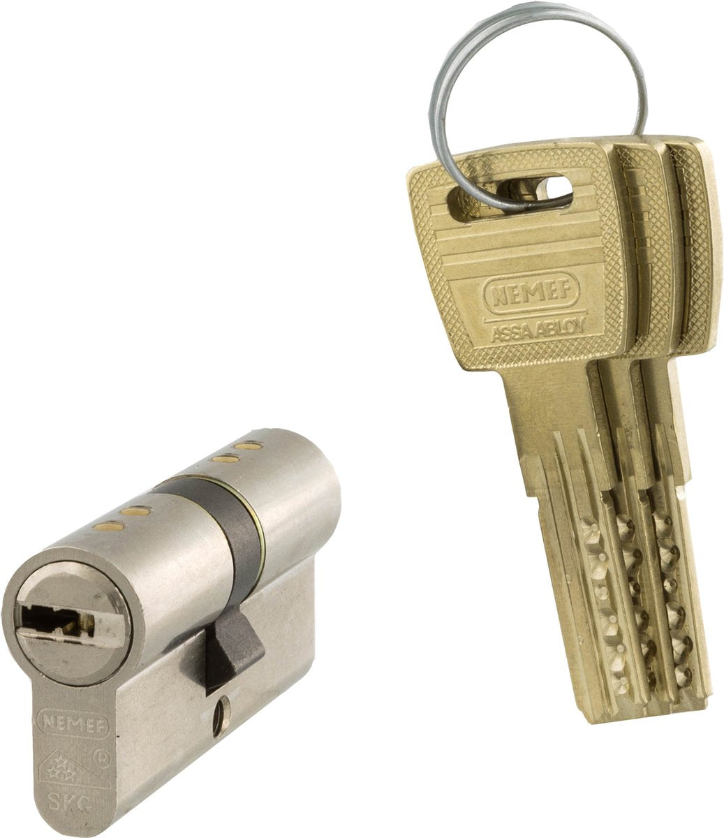 Cylindre profilé Nemef nickel skg3 clés identiques secur 142 9 - 3 cylindres dont 9 clés
