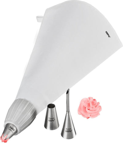Set de poches à douille Gefu Decore – 5 pièces – comprenant 3 douilles à douille en acier inoxydable – pour gâteaux, cupcakes et pâtisseries
