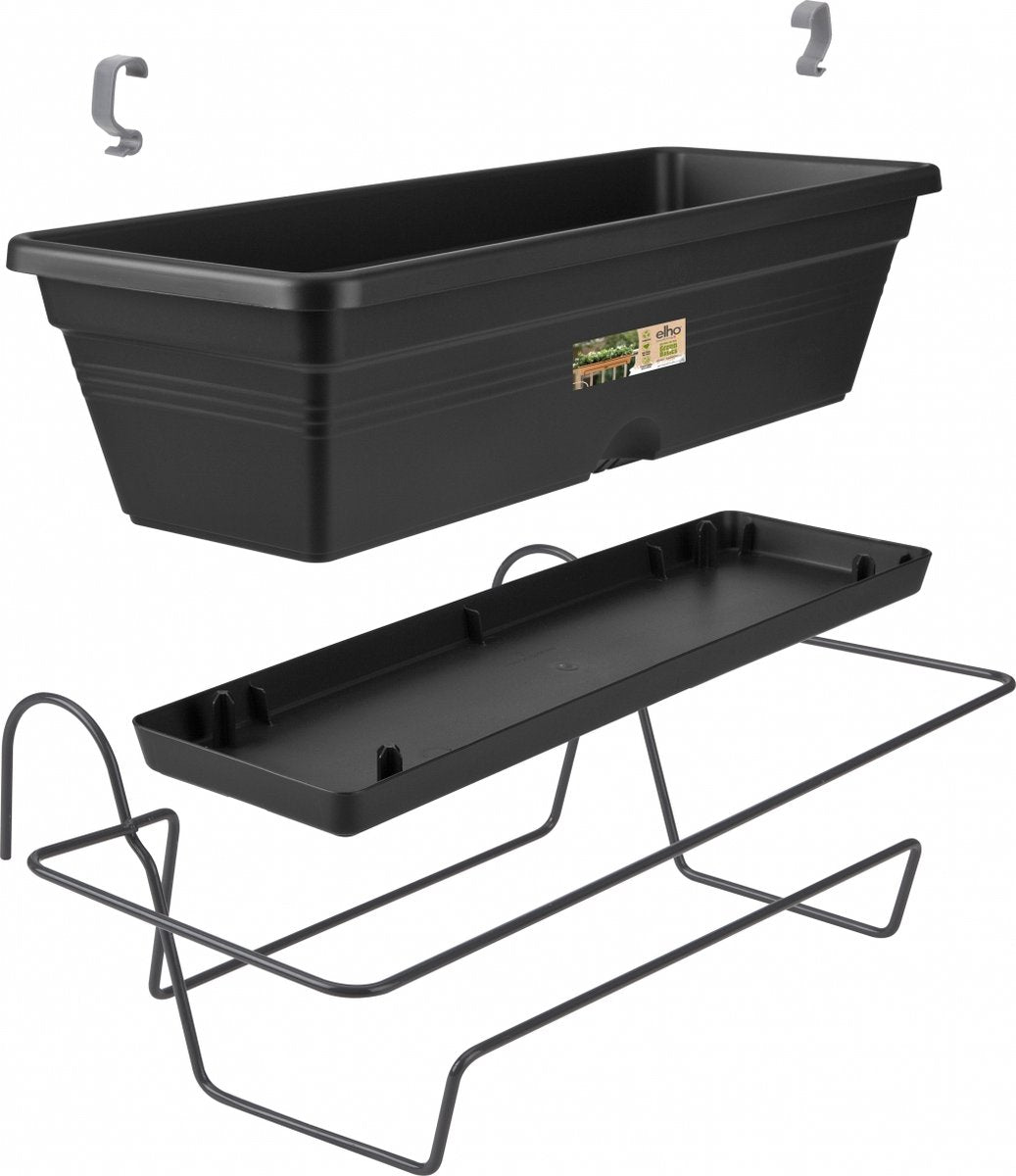Elho green basics balconnière allin1 50 - jardinière pour balcon extérieur - ø 49,0 x h 16,5 cm - noir vivant