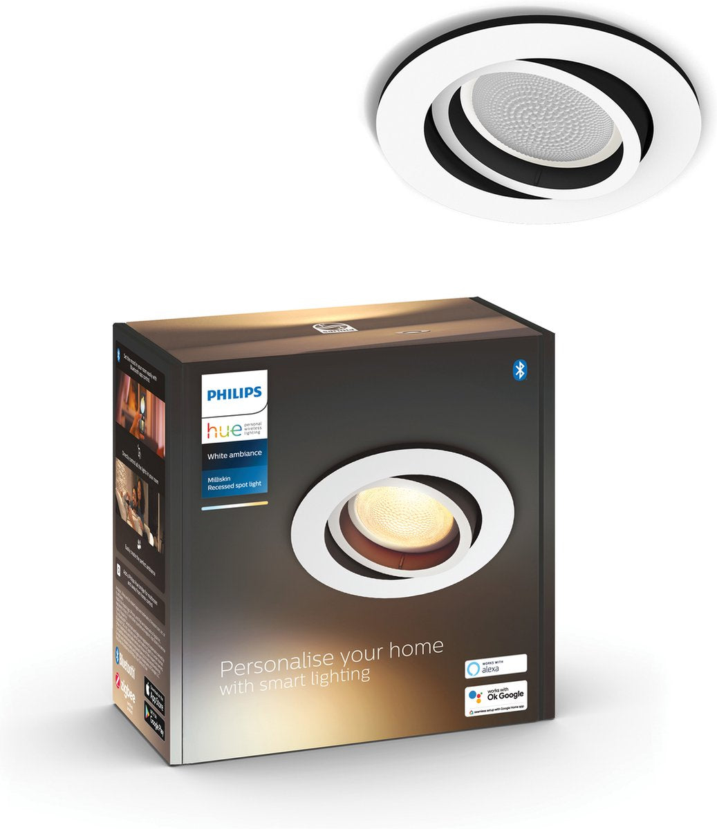 Spot encastrable Philips Hue Milliskin - lumière blanche chaude à froide - 1 pièce - blanc - rond