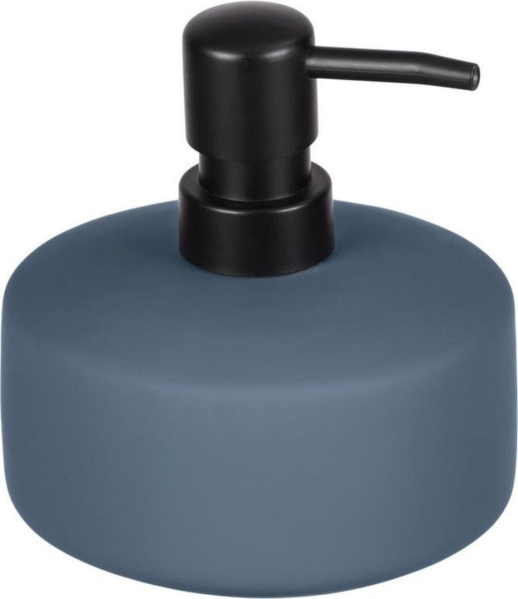Wenko distributeur de savon avellino céramique bleu mat 380ml - pompe à savon autoportante et rechargeable - salle de bain WC cuisine