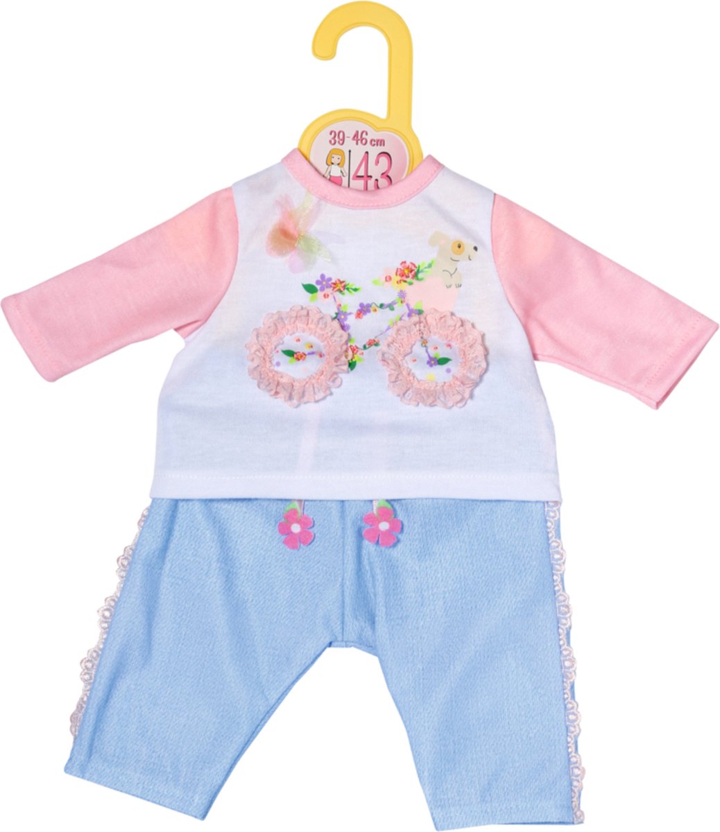 Dolly moda - tenue avec vélo - vêtements de poupée - rose - bleu