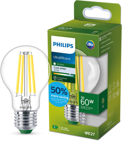 Lampe LED Philips transparente - 60 W - E27 - lumière blanc froid
