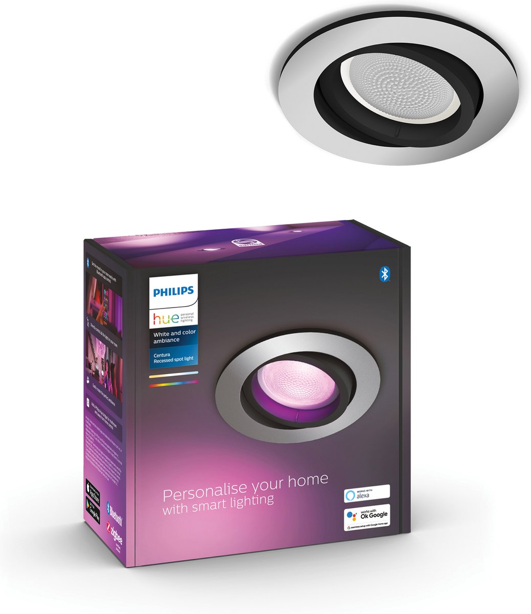 Spot encastrable Philips Hue Centura - lumière blanche et colorée - 1 pièce - aluminium - rond - gu10