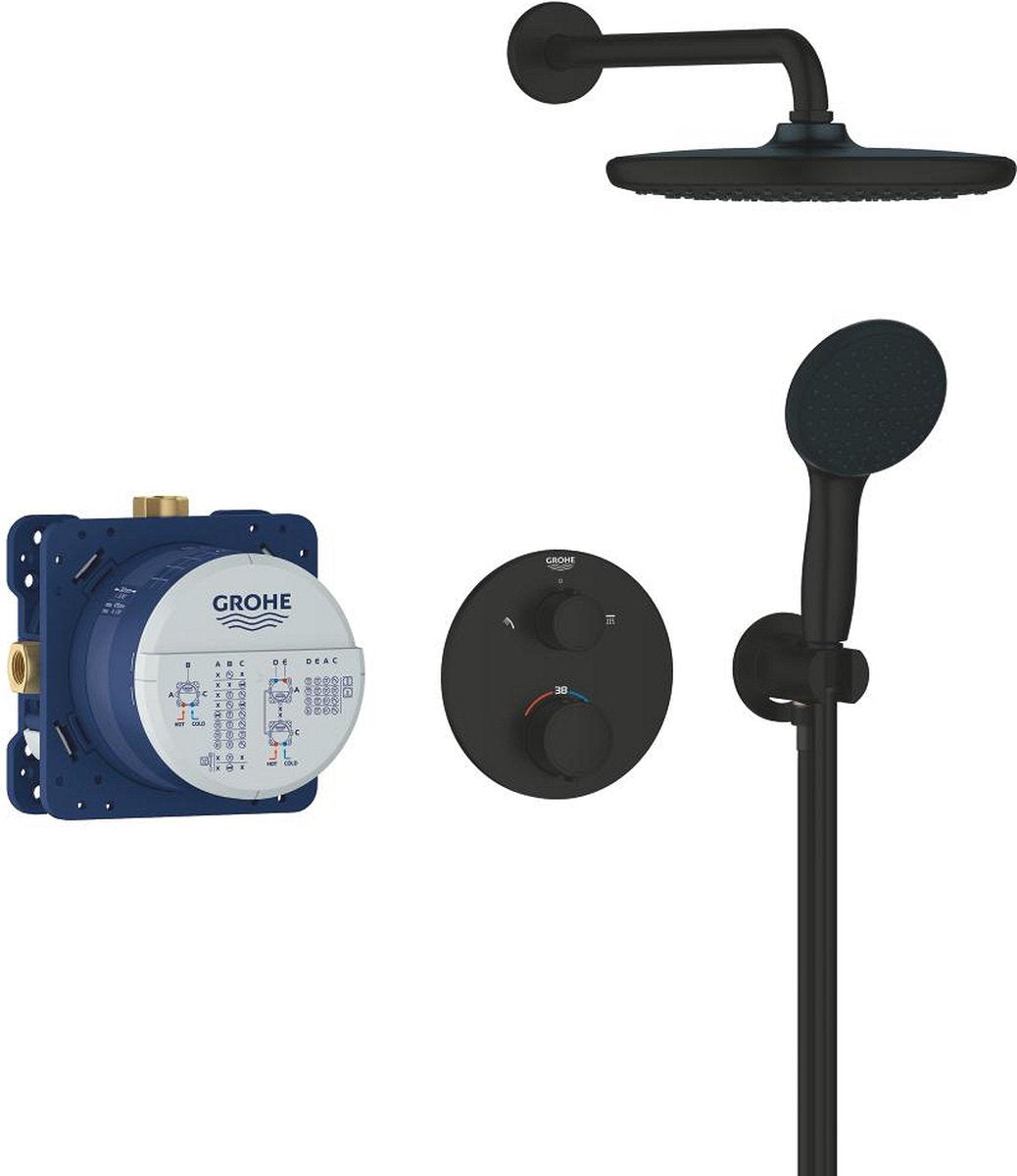 Système de douche encastrable Grohe Quickfix Precision - fixation ronde - noir mat