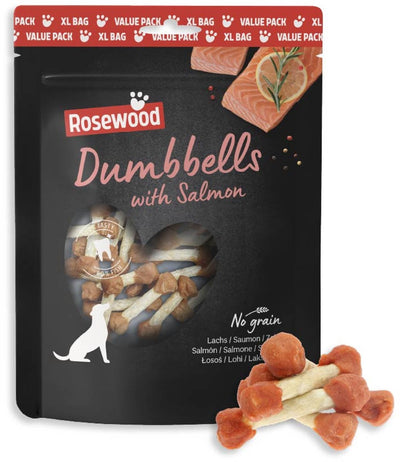 Haltères en bois de rose pour chien - Os à mâcher en cuir brut - Pack économique 400 g - Sans céréales - Sans additifs artificiels