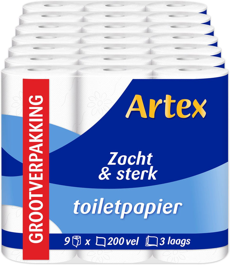 Papier toilette doux et résistant Artex - Papier toilette 3 épaisseurs - 63 rouleaux (7x9)