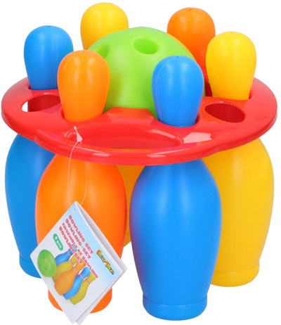 Eddy Toys jeu de quilles 19,5 cm - jeu de quilles pour enfants d'intérieur et d'extérieur - jeu de quilles avec 6 quilles et 1 balle - jeu de jouets avec support de transport - plastique - coloré