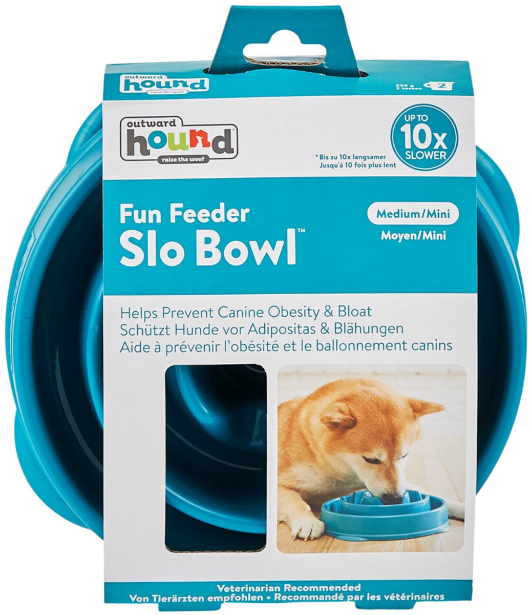 Outward hound fun feeder - bol de nourriture pour chien anti-gobble - 6 couleurs et 3 tailles - bol lent recommandé par le vétérinaire - moyen mini - bleu
