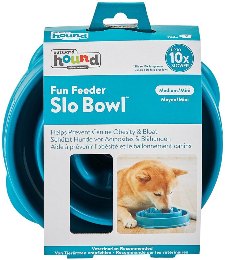 Outward hound fun feeder - bol de nourriture pour chien anti-gobble - 6 couleurs et 3 tailles - bol lent recommandé par le vétérinaire - moyen mini - bleu