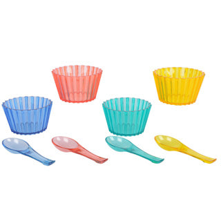 Bol en plastique avec cuillère assortis | 4 pièces