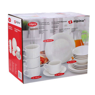 Ensemble de petit-déjeuner Alpina Blanc de 16 pièces