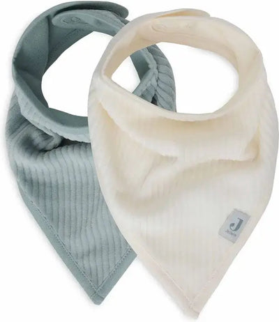 Jollein - bavoir bandana - coton - bavoirs bébé - 2 pièces - velours côtelé vert d'eau ivoire - 2 pièces