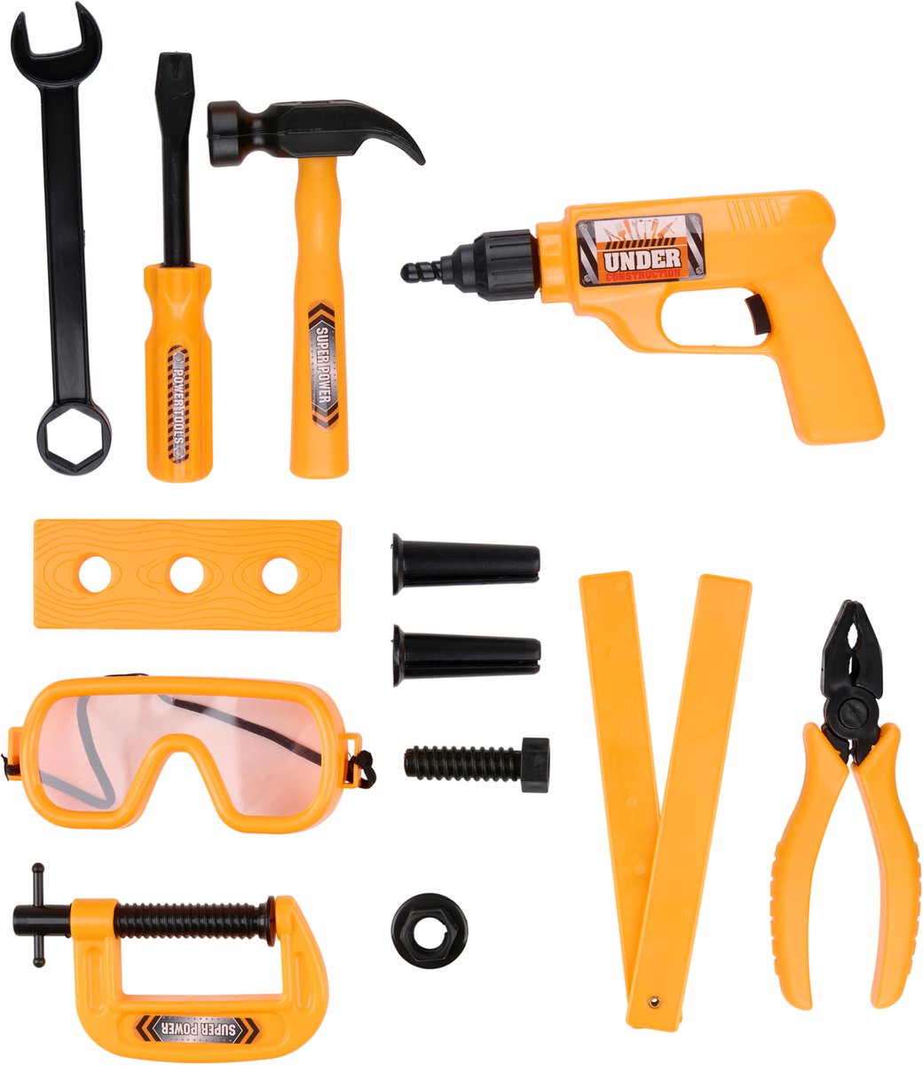 Eddy Toys Tool Set 13 pièces - Ensemble d'outils jouets - Outils pour enfants avec pince à marteau et perceuse jouet - Ne convient pas aux 0-3 ans