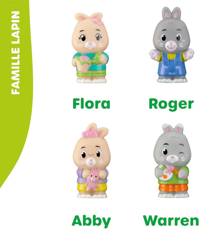 Klorofil set de jeu famille lapin | set de figurines de jeu - figurines familiales - jouets pour enfants - flora, warren, abby et roger - à partir de 18 mois - 4 pièces