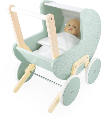 Janod - zen - landau pour poupée - landau pour poupée en bois pour poupées jusqu'à 42 cm